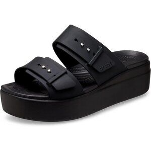 Women's Slide Sandals Black Cushioned Wedge Heel Classic Comfort Slip On Shoes